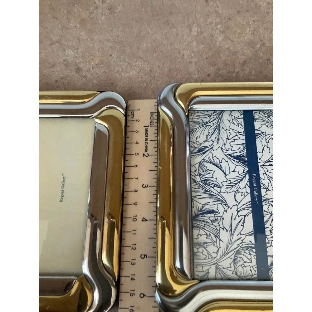 Regent Gallery Solid Brass 5x7 Picture Frames Two Tone Gold Silver Set of 2